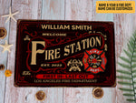 Load image into Gallery viewer, Personalized Fire Station Metal Sign Fire Department Tin Plaque Firefighter Sign Fireman Gift