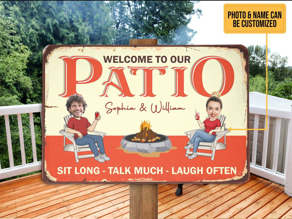 Custom Photo Name Couple Welcome To Our Patio Sign, Patio Metal Art Sign, Personalized Gift for Couple
