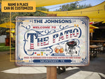 Load image into Gallery viewer, Personalized Welcome To The Patio Metal Sign, Stars Stripes Grilling BBQ Patio Sign Art Patriotic Gift