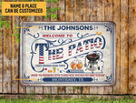 Load image into Gallery viewer, Personalized Welcome To The Patio Metal Sign, Stars Stripes Grilling BBQ Patio Sign Art Patriotic Gift