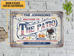 Load image into Gallery viewer, Personalized Welcome To The Patio Metal Sign, Stars Stripes Grilling BBQ Patio Sign Art Patriotic Gift