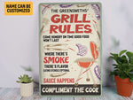 Load image into Gallery viewer, Personalized Grill Rules Metal Sign Smoke House Sign BBQ Grill Sign Classic Art Custom Name, Gift For Decor