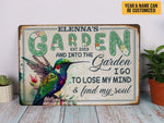 Load image into Gallery viewer, Personalized Hummingbird Garden Metal Sign I Go To Lose My Mind & Find My Soul Gardening Sign Custom Gift For Gardener