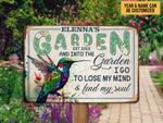 Load image into Gallery viewer, Personalized Hummingbird Garden Metal Sign I Go To Lose My Mind & Find My Soul Gardening Sign Custom Gift For Gardener