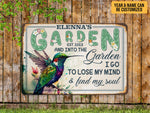 Load image into Gallery viewer, Personalized Hummingbird Garden Metal Sign I Go To Lose My Mind & Find My Soul Gardening Sign Custom Gift For Gardener