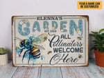 Load image into Gallery viewer, Personalized Bee Garden Metal Sign All Pollinators Welcome Here Garden Sign Custom Gift For Gardener