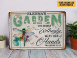 Load image into Gallery viewer, Personalized Dragonfly Garden Metal Sign She Works Willingly With Her Hands Garden Sign Gift For Gardener