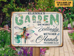 Load image into Gallery viewer, Personalized Dragonfly Garden Metal Sign She Works Willingly With Her Hands Garden Sign Gift For Gardener