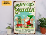 Load image into Gallery viewer, Personalized Beware Of The Gnomes Garden Metal Sign Custom Garden Sign Funny Gift For Gardener