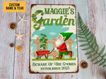 Load image into Gallery viewer, Personalized Beware Of The Gnomes Garden Metal Sign Custom Garden Sign Funny Gift For Gardener