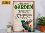 Load image into Gallery viewer, Personalized Hummingbird Garden Metal Sign What A Wonderful World Gardening Sign Custom Gift For Gardener