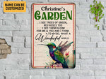 Load image into Gallery viewer, Personalized Hummingbird Garden Metal Sign What A Wonderful World Gardening Sign Custom Gift For Gardener