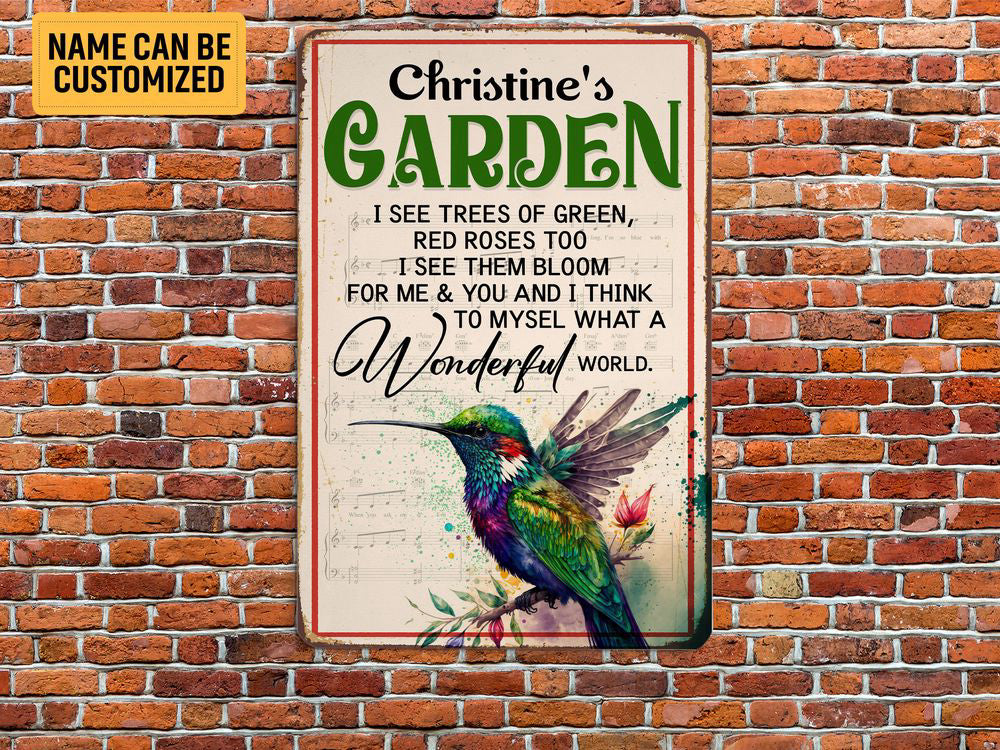 Personalized Hummingbird Garden Metal Sign What A Wonderful World Gardening Sign Custom Gift For Gardener