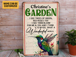 Load image into Gallery viewer, Personalized Hummingbird Garden Metal Sign What A Wonderful World Gardening Sign Custom Gift For Gardener