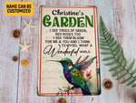 Load image into Gallery viewer, Personalized Hummingbird Garden Metal Sign What A Wonderful World Gardening Sign Custom Gift For Gardener