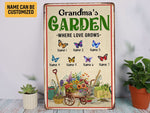 Load image into Gallery viewer, Personalized Grandma's Garden Metal Sign Custom Grandkid Name Butterflies Garden Sign Gift For Grandma Gardener