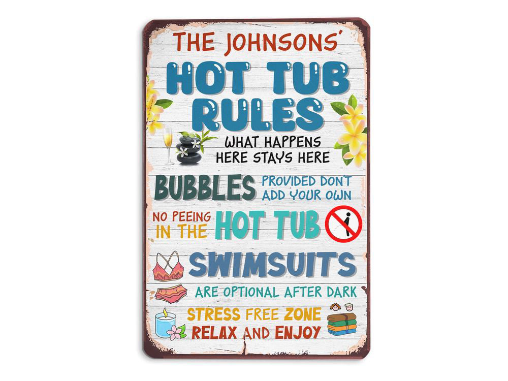 Personalized Family Hot Tub Rules Sign, Swimming Pool Sign, Pool Metal Sign, for Swimmer