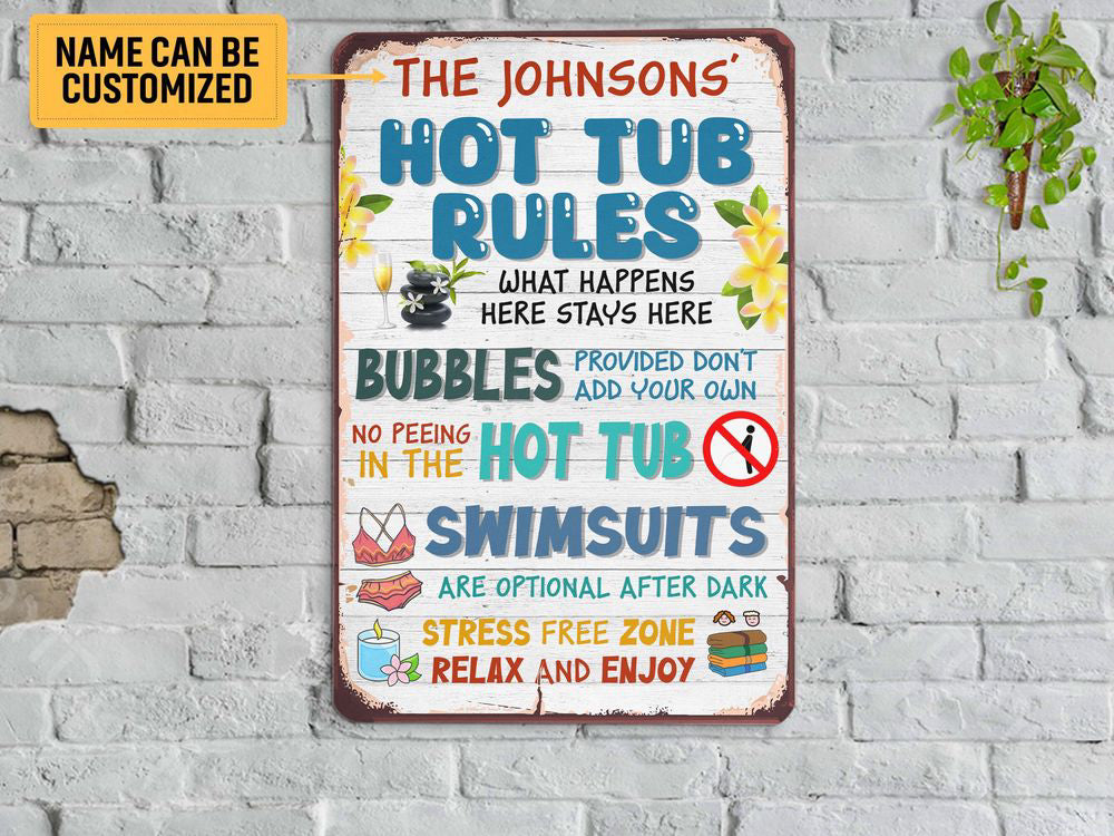 Personalized Family Hot Tub Rules Sign, Swimming Pool Sign, Pool Metal Sign, for Swimmer