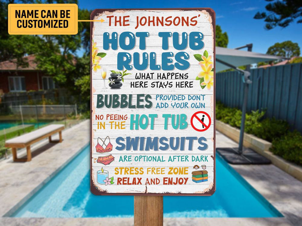 Personalized Family Hot Tub Rules Sign, Swimming Pool Sign, Pool Metal Sign, for Swimmer