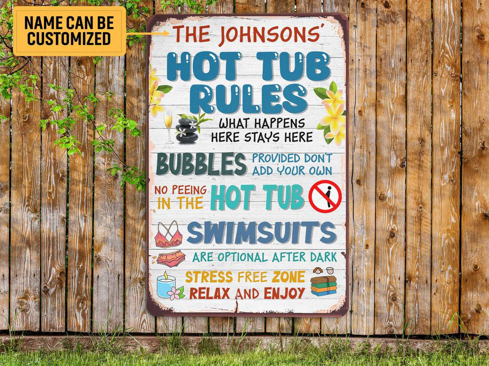 Personalized Family Hot Tub Rules Sign, Swimming Pool Sign, Pool Metal Sign, for Swimmer