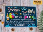Load image into Gallery viewer, Personalized Swimming Pool Sign, Swim At Your Own Risk Private Pool Metal Sign, Gift For Decor
