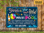 Load image into Gallery viewer, Personalized Swimming Pool Sign, Swim At Your Own Risk Private Pool Metal Sign, Gift For Decor