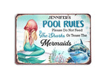 Load image into Gallery viewer, Personalized Shark Mermaid Pool Rules Sign, Swimming Pool Sign, Pool Metal Sign,