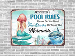 Load image into Gallery viewer, Personalized Shark Mermaid Pool Rules Sign, Swimming Pool Sign, Pool Metal Sign,