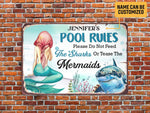 Load image into Gallery viewer, Personalized Shark Mermaid Pool Rules Sign, Swimming Pool Sign, Pool Metal Sign,