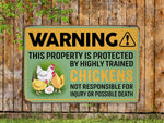 Load image into Gallery viewer, Warning Property Protected Chickens Metal Sign Chicken Farm Sign Chicken Coop Sign Farmhouse Sign Farmer Gift