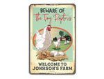 Load image into Gallery viewer, Custom Beware Of The Tiny Raptors Chicken Farm Sign, Farmhouse Metal Sign, Gift for Farmer