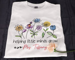 Load image into Gallery viewer, Custom Name Teacher T-shirt Helping Little Minds Grow Flower Teaching Educator Shirt Appreciation 1st Day Back To School Gift Unisex Tee