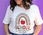 Load image into Gallery viewer, Custom Name School Counselor T-shirt Boho Rainbow School Counseling Teacher Shirt