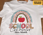 Load image into Gallery viewer, Custom Name School Counselor T-shirt Boho Rainbow School Counseling Teacher Shirt