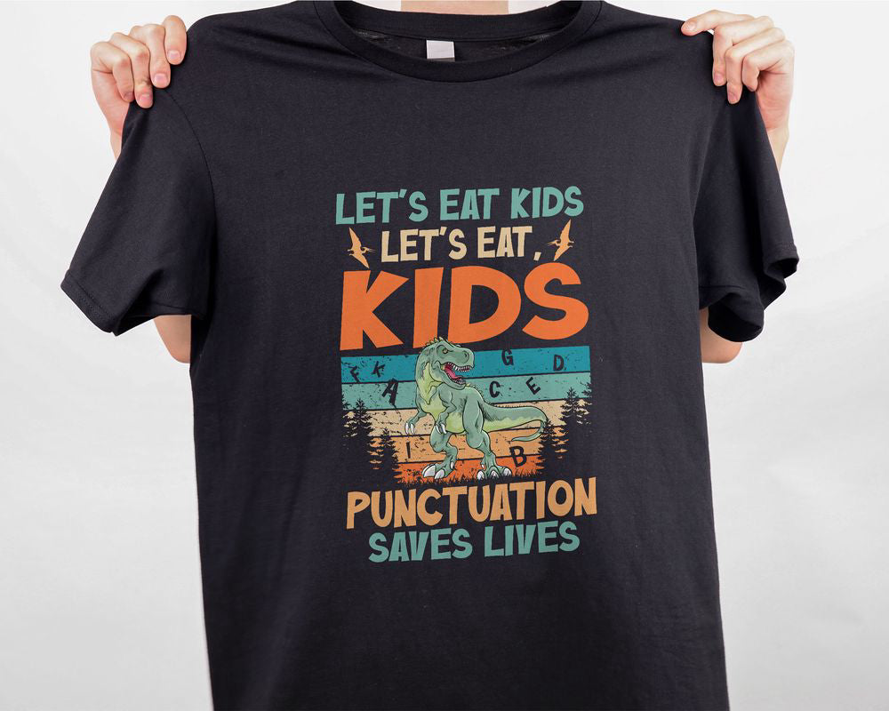Vintage Dinosaur Let's Eat Kids Punctuation T-shirt English Teacher Shirt Gift for Teachers