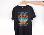 Load image into Gallery viewer, Vintage Dinosaur Let's Eat Kids Punctuation T-shirt English Teacher Shirt Gift for Teachers