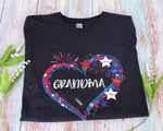 Load image into Gallery viewer, Custom Grandkids Name Heart Grandma T-shirt Firework American Flag Patriotic Shirt Mother's Day Gift