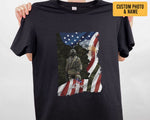 Load image into Gallery viewer, Custom Name Soldier T-shirt American Flag Eagle Half Camouflage Army Military Soldier Shirt