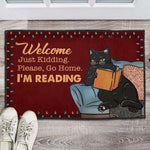 Load image into Gallery viewer, Black Cat Doormat, Please Go Home I’m Reading Door Mat, Gift For Home Decor