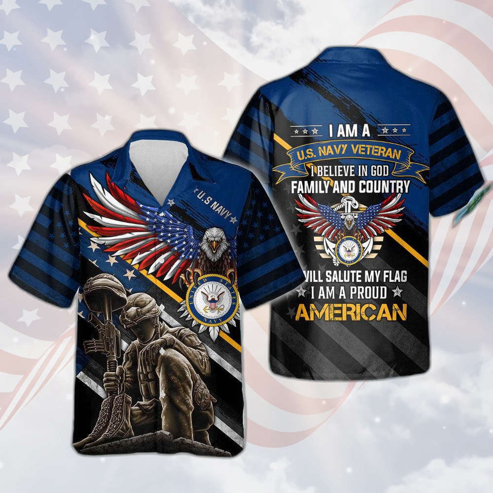 I Am A Us Navy Veteran I Am A Proud American Hawaiian Shirt For Men Women