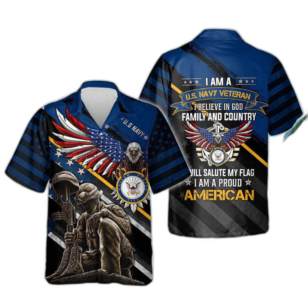 I Am A Us Navy Veteran I Am A Proud American Hawaiian Shirt For Men Women