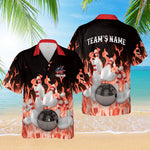 Load image into Gallery viewer, Personalized Bowling Hawaiian Shirt Pins On Fire Flame Custom Bowling Shirt Gift For Bowler Player