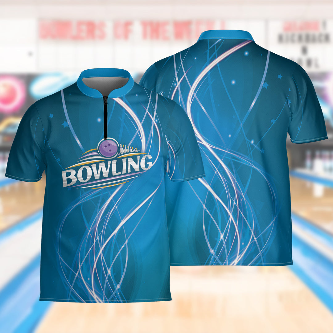 Spiral Waves Bowling Jersey Quick Zip Sash Collar Custom Bowling Shirt For Men Women