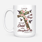 Load image into Gallery viewer, Christian Coffee Mug, I Can Do All Things Through Christ, Cross With Flowers
