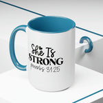 Load image into Gallery viewer, She Is Strong Two-tone Coffee Mug, Bible Coffee Mug, Gift For Christians
