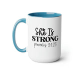 Load image into Gallery viewer, She Is Strong Two-tone Coffee Mug, Bible Coffee Mug, Gift For Christians
