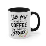 Load image into Gallery viewer, Christian Mug This Girl Runs On Coffee And Jesus, White Accent Mug, Christian Gift
