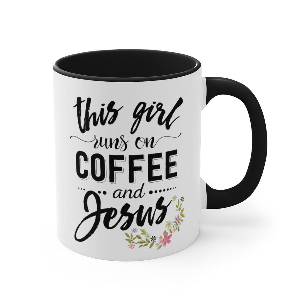 Christian Mug This Girl Runs On Coffee And Jesus, White Accent Mug, Christian Gift