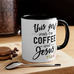 Load image into Gallery viewer, Christian Mug This Girl Runs On Coffee And Jesus, White Accent Mug, Christian Gift
