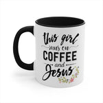 Load image into Gallery viewer, Christian Mug This Girl Runs On Coffee And Jesus, White Accent Mug, Christian Gift
